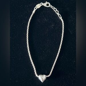 Dyadema Italy Sterling Silver 925 Puffy Heart Rope Chain Women’s Dainty Bracelet